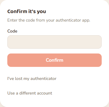 After your password (or Google), FamKnit asks for the code from your authenticator app.