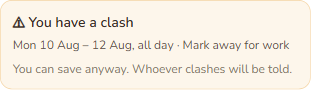 The amber warning shown while editing an event that clashes.