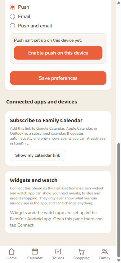 Preferences: Connected apps and devices, below your notification settings.