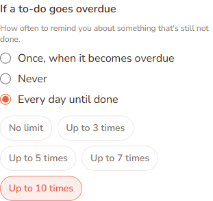 The "If a to-do goes overdue" control on the Preferences page.